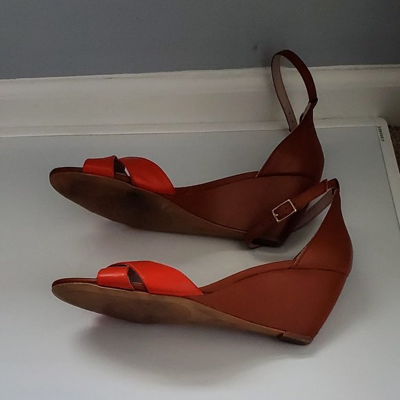 Vince Camuto Orange/Saddle Leather Wedge Ankle Strap Shoes - Picture 6 of 10